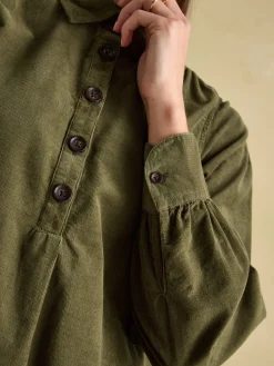 Maple Khaki Green Corduroy Shirt Dress