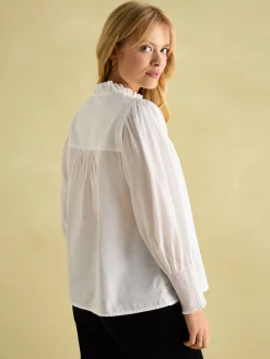 Mariella Cream Cotton Frill Neck Blouse