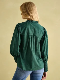 Mariella Green Paisley Cotton Frill Neck Blouse