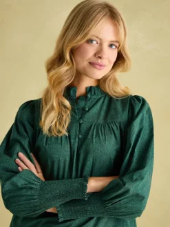 Mariella Green Paisley Cotton Frill Neck Blouse