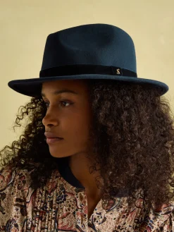 Maude Navy Blue Wool Fedora Hat