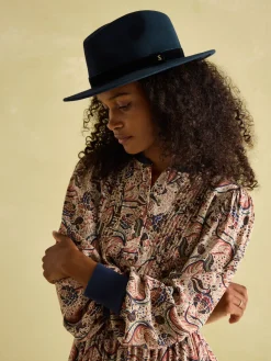 Maude Navy Blue Wool Fedora Hat