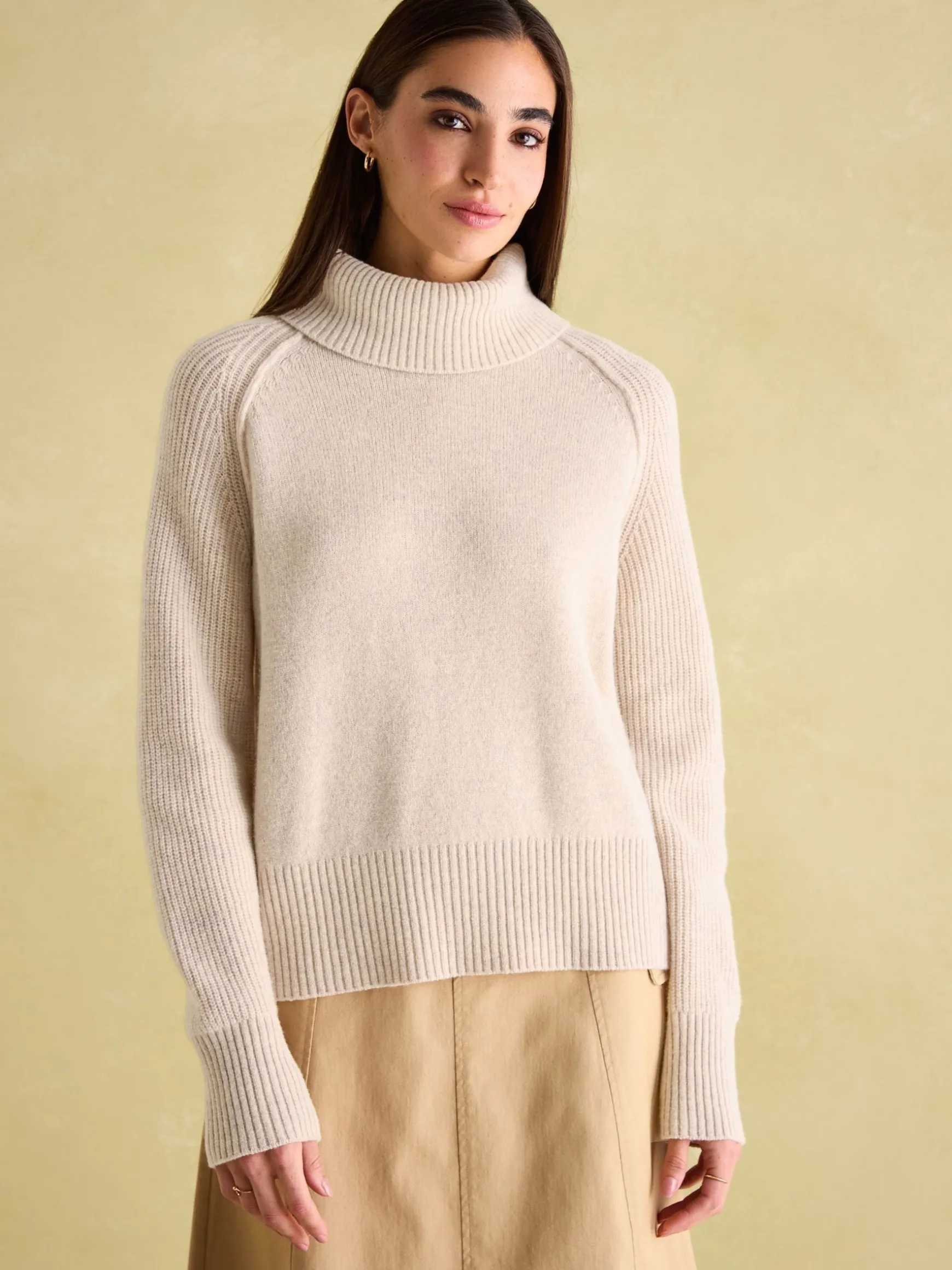 May Oatmeal Merino Wool Jumper with Detachable Roll Neck