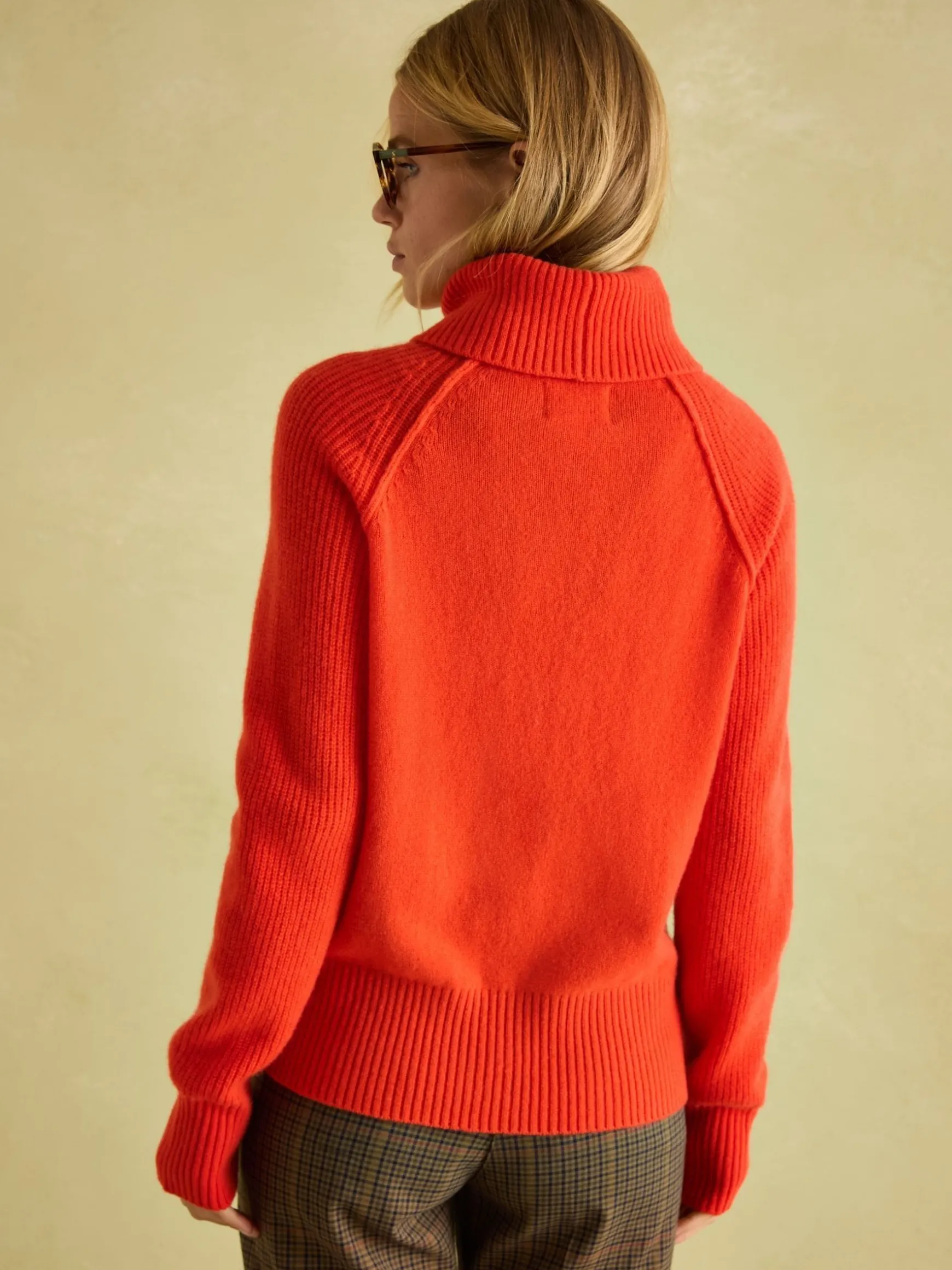 May Orange Merino Wool Jumper with Detachable Roll Neck