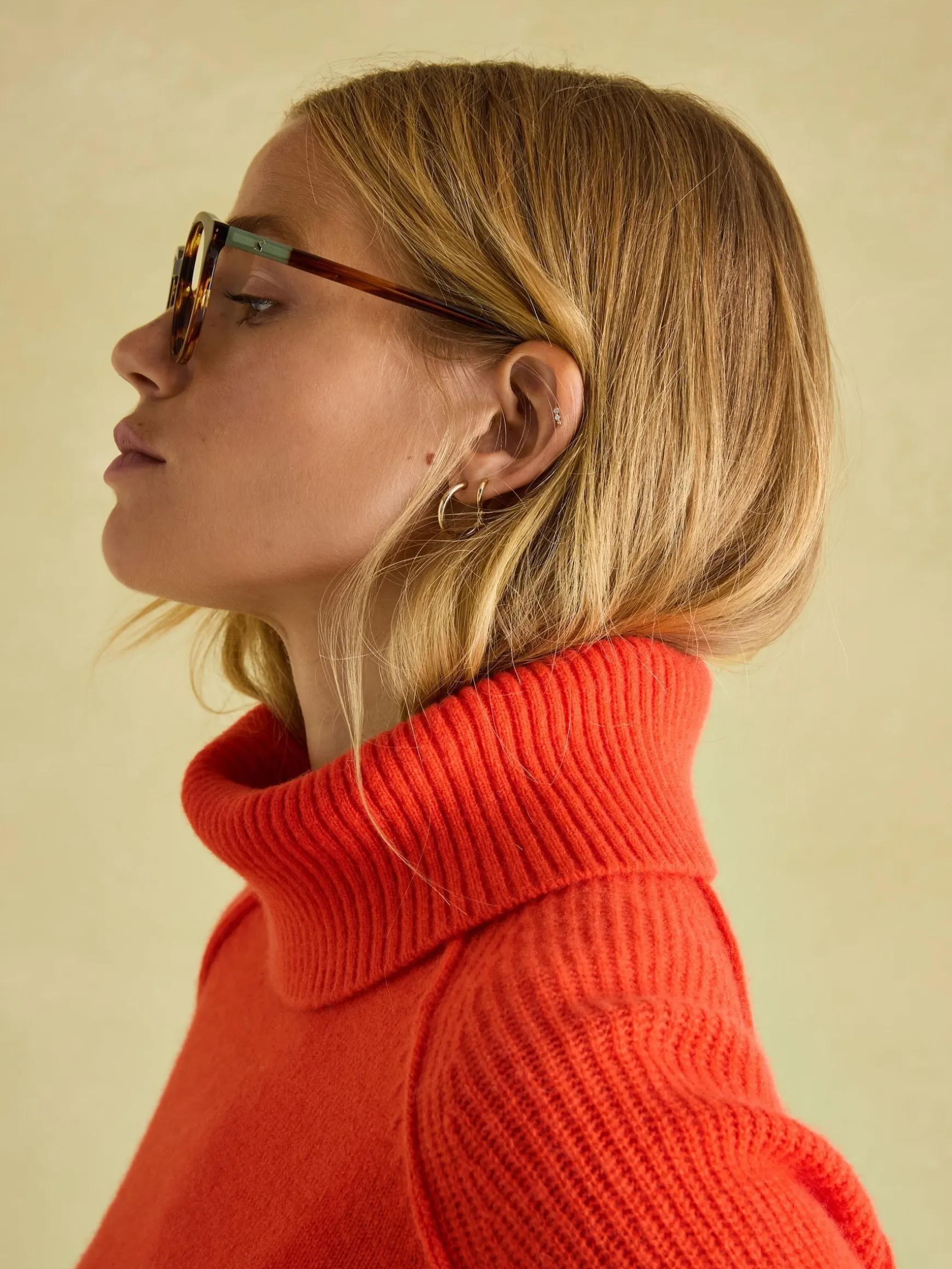 May Orange Merino Wool Jumper with Detachable Roll Neck