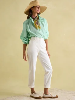 Melanie Green/White Cotton Ruffle Blouse