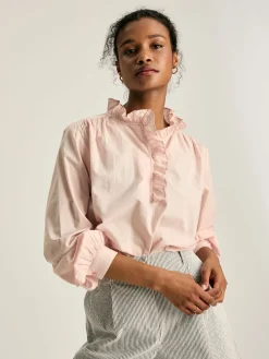Melanie Pink Cotton Ruffle Blouse