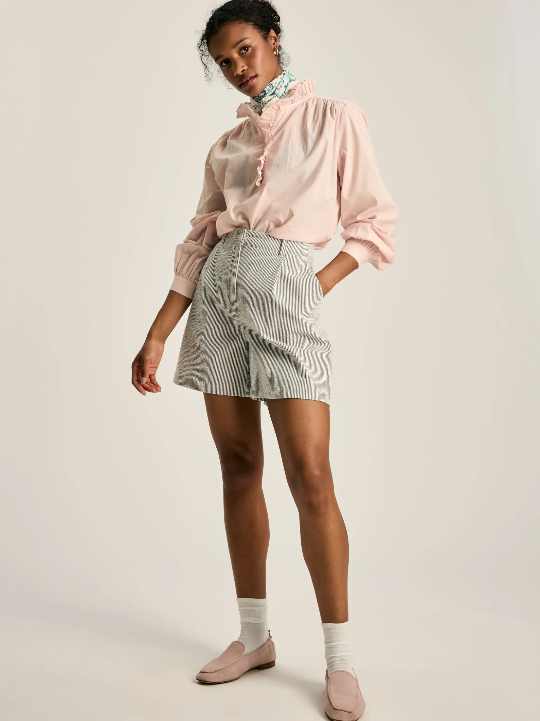Melanie Pink Cotton Ruffle Blouse
