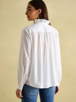 Melanie White Cotton Ruffle Blouse