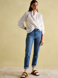 Melanie White Cotton Ruffle Blouse