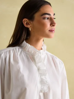 Melanie White Cotton Ruffle Blouse