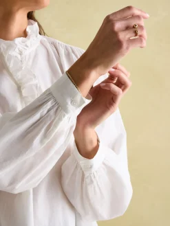 Melanie White Cotton Ruffle Blouse