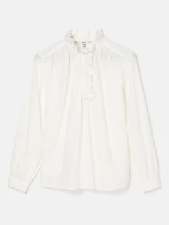 Melanie White Cotton Ruffle Blouse