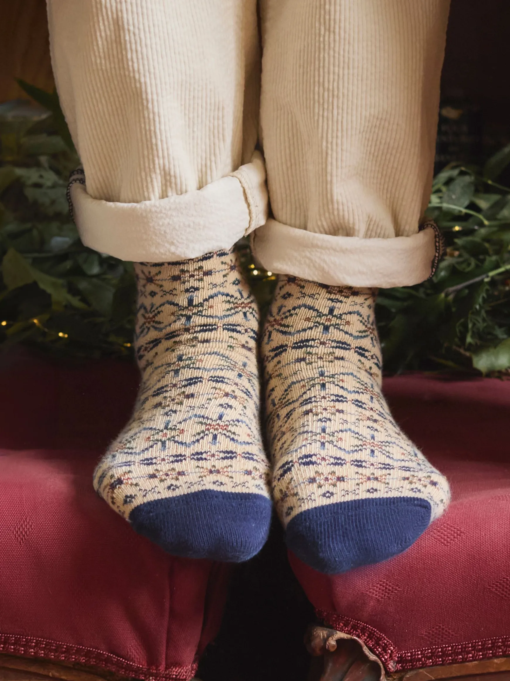 Men's Alby Cream/Blue Fair Isle Socks (size 7-12)
