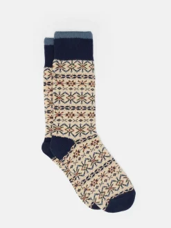 Men's Alby Cream/Blue Fair Isle Socks (size 7-12)