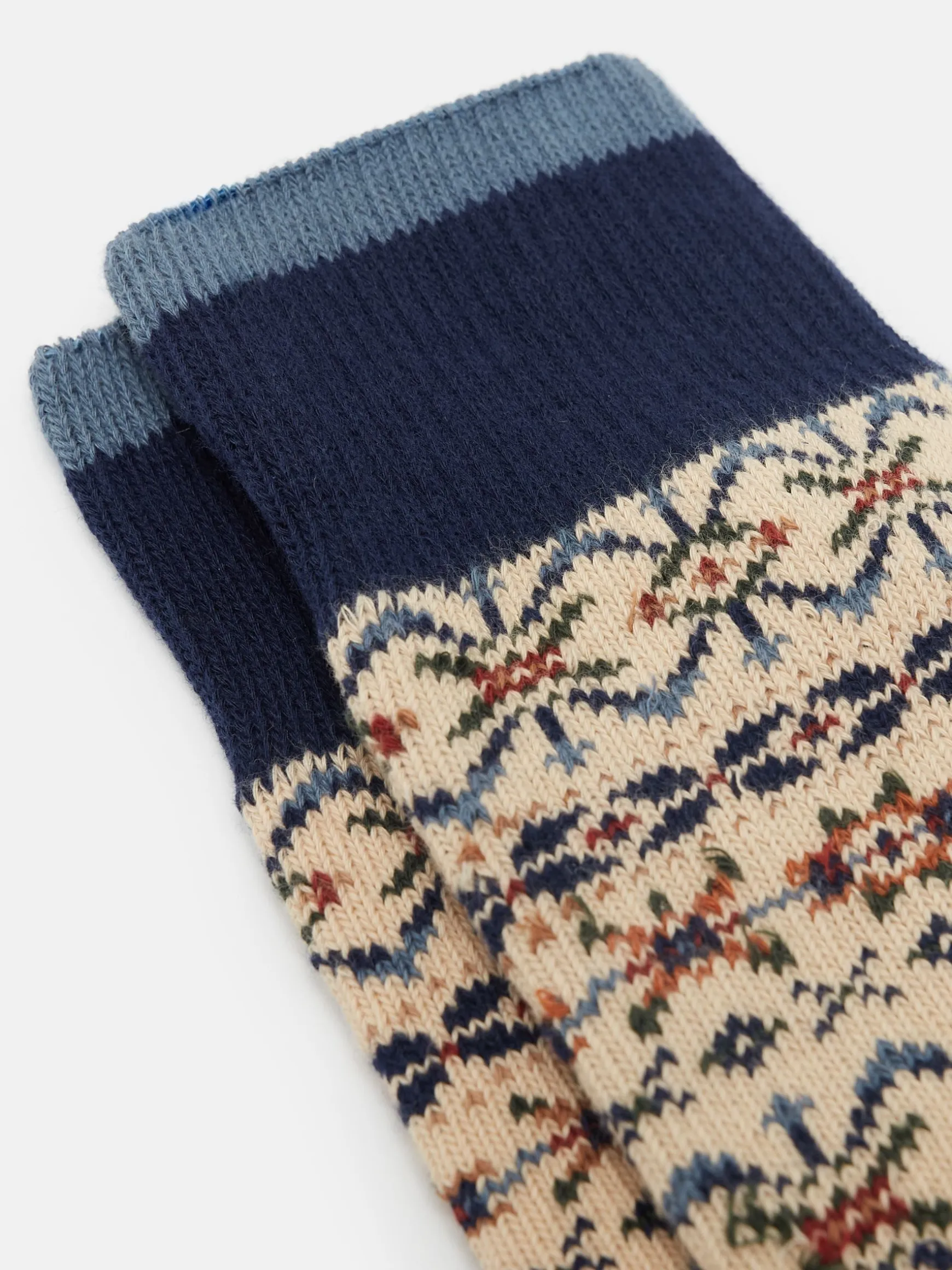 Men's Alby Cream/Blue Fair Isle Socks (size 7-12)