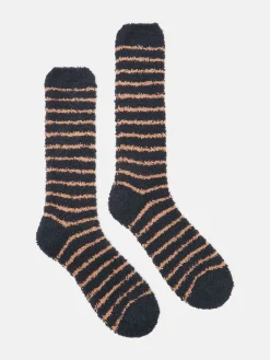 Men's Fluffy Tan/Navy Striped Socks