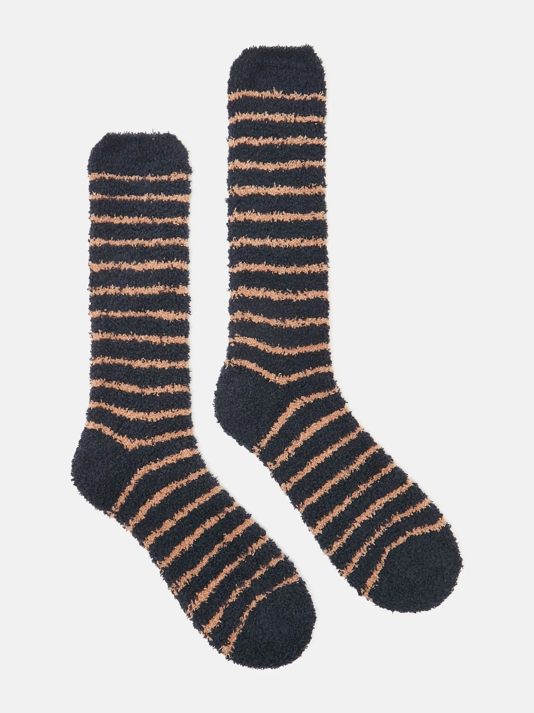 Men's Fluffy Tan/Navy Striped Socks