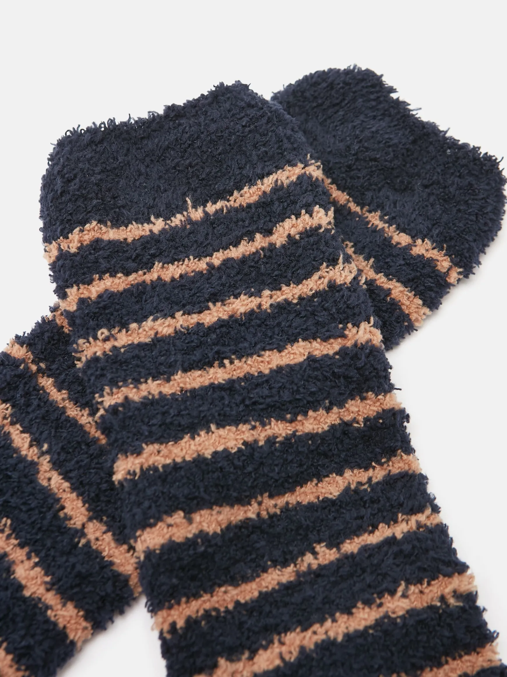 Men's Fluffy Tan/Navy Striped Socks