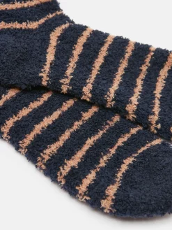 Men's Fluffy Tan/Navy Striped Socks