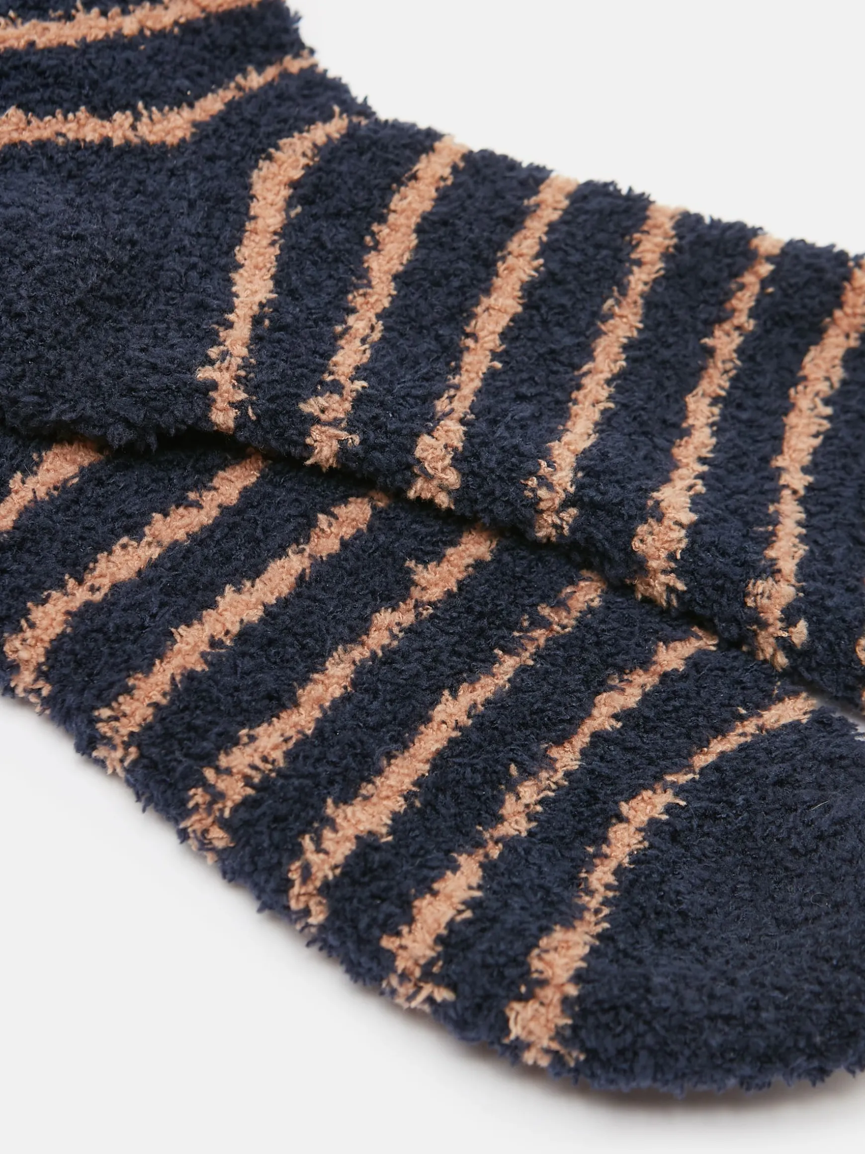 Men's Fluffy Tan/Navy Striped Socks