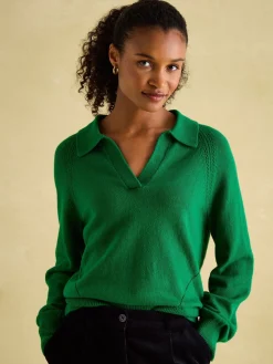 Mia Green Pointelle Jumper with Open Collar