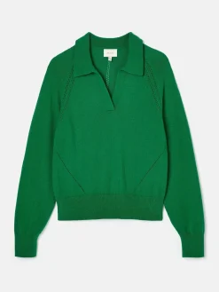 Mia Green Pointelle Jumper with Open Collar