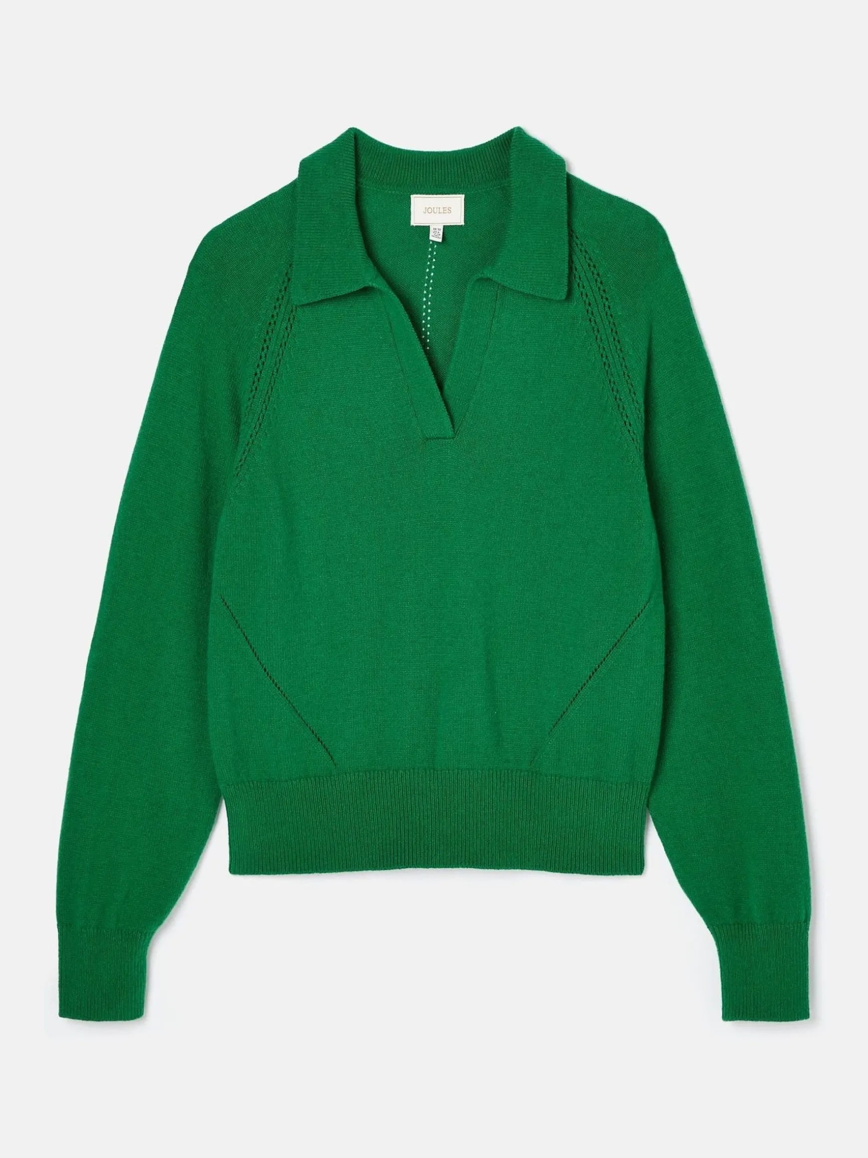 Mia Green Pointelle Jumper with Open Collar
