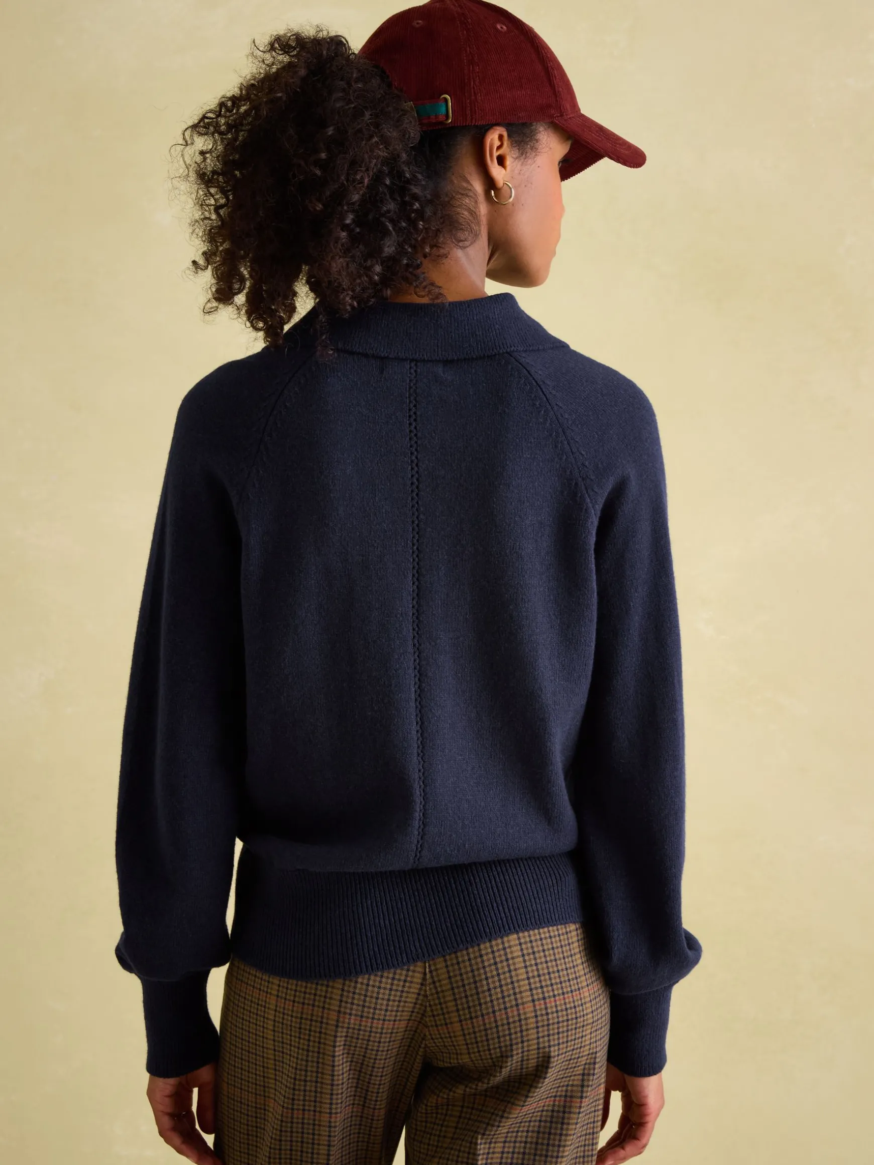 Mia Navy Blue Pointelle Jumper with Open Collar