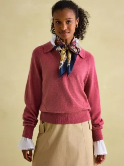 Mia Raspberry Pink Pointelle Jumper with Open Collar