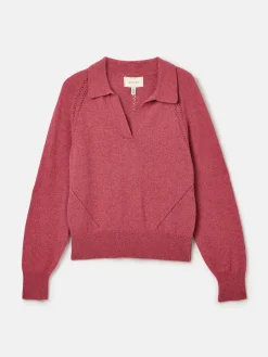 Mia Raspberry Pink Pointelle Jumper with Open Collar