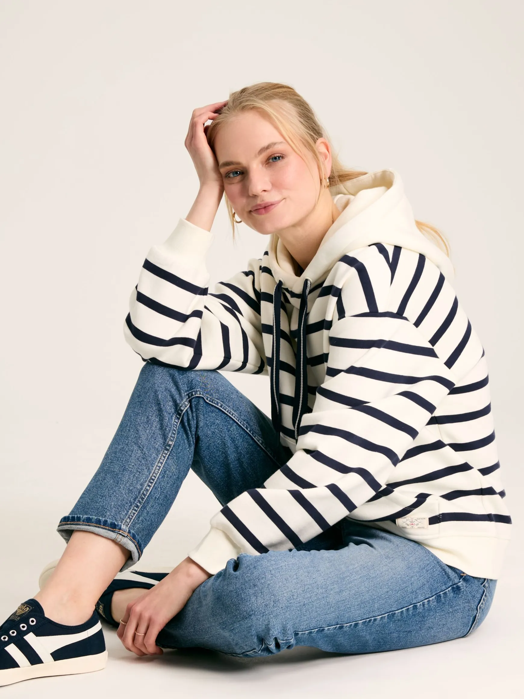 Milbourne Navy & White Striped Embroidered Hoodie