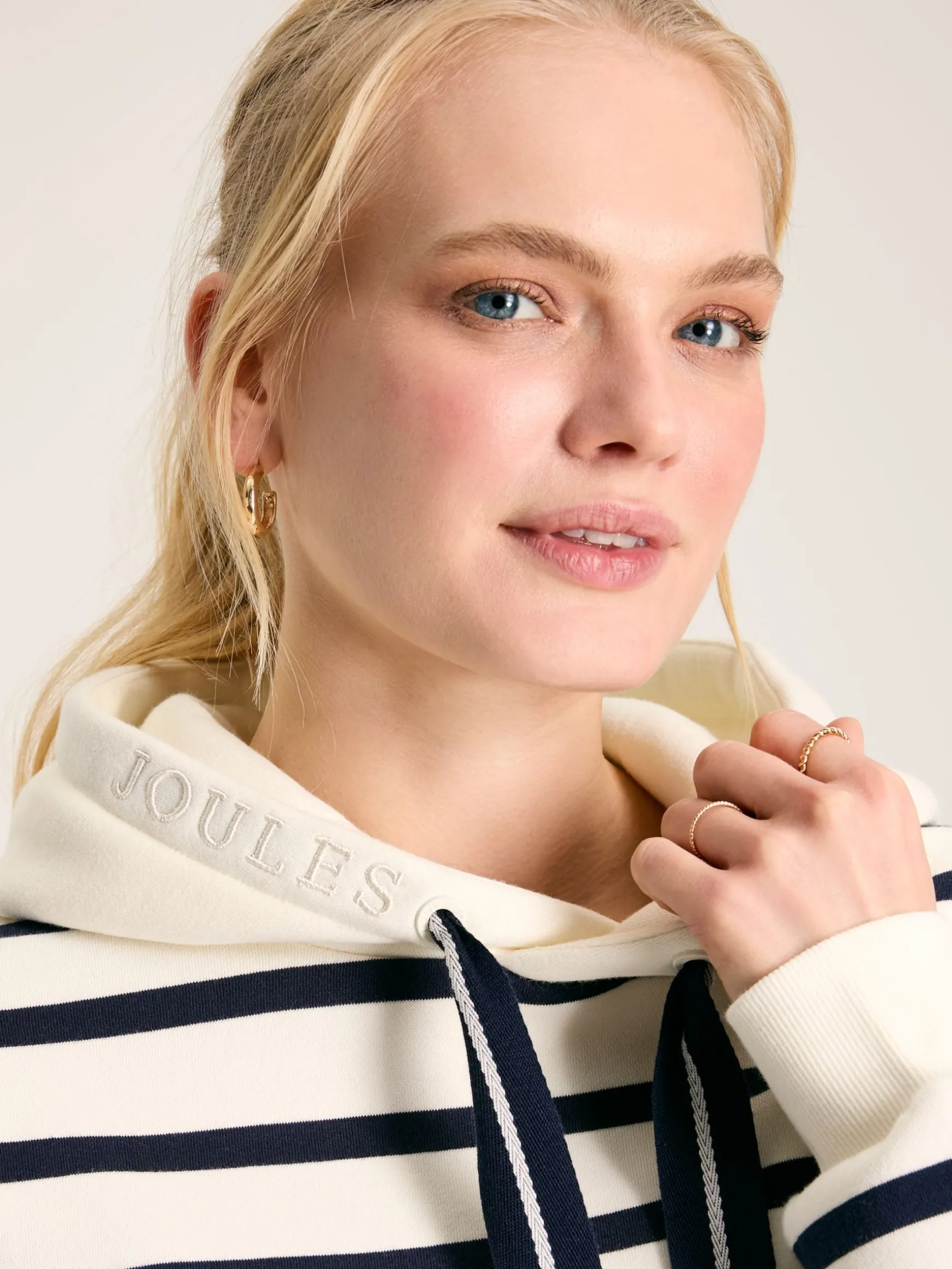 Milbourne Navy & White Striped Embroidered Hoodie