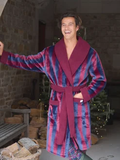 Montague Burgundy Fleece Lined Dressing Gown