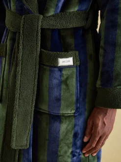 Montague Green & Navy Stripe Fleece Lined Dressing Gown