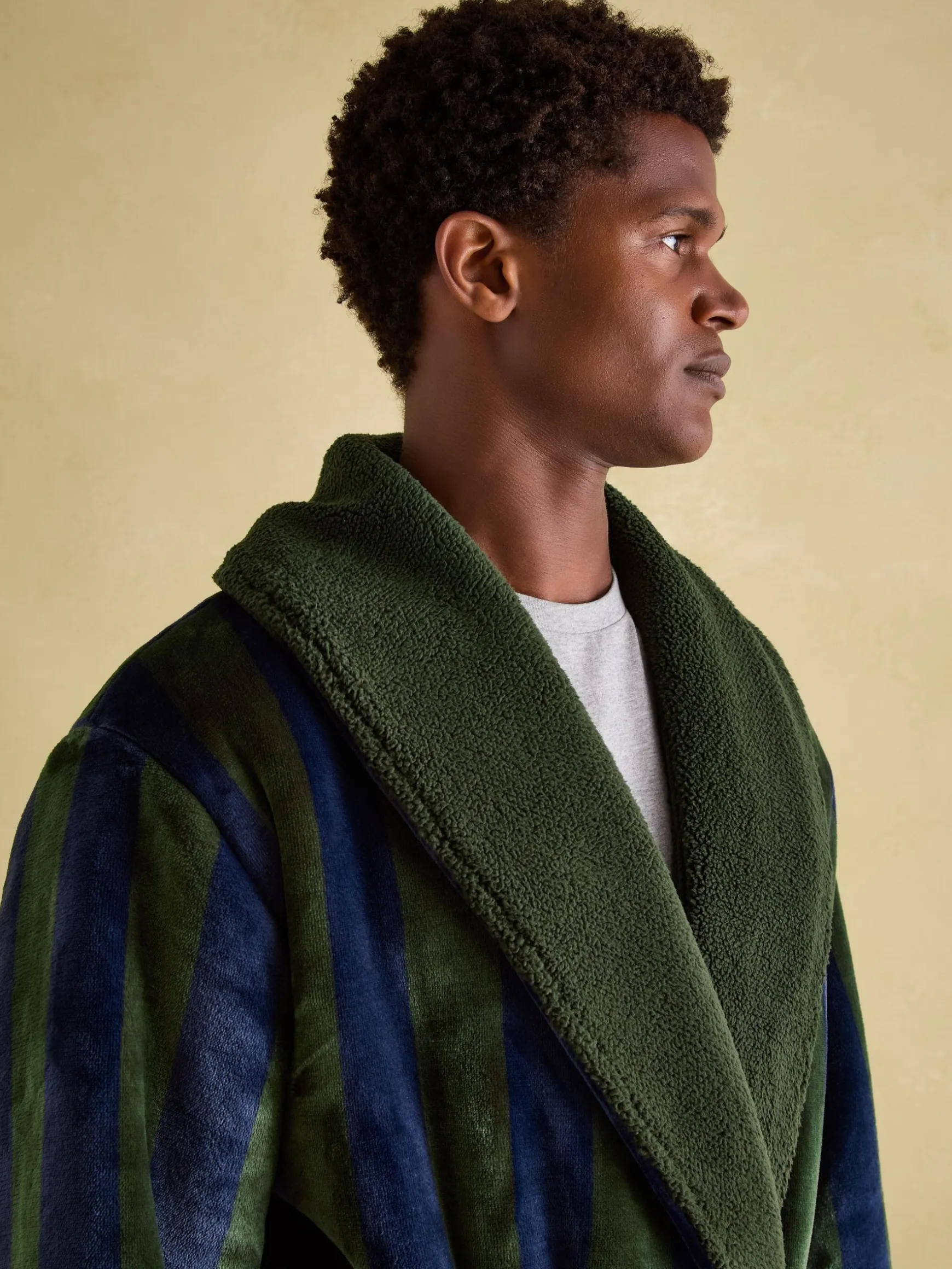 Montague Green & Navy Stripe Fleece Lined Dressing Gown