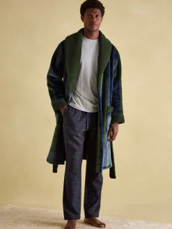 Montague Green & Navy Stripe Fleece Lined Dressing Gown