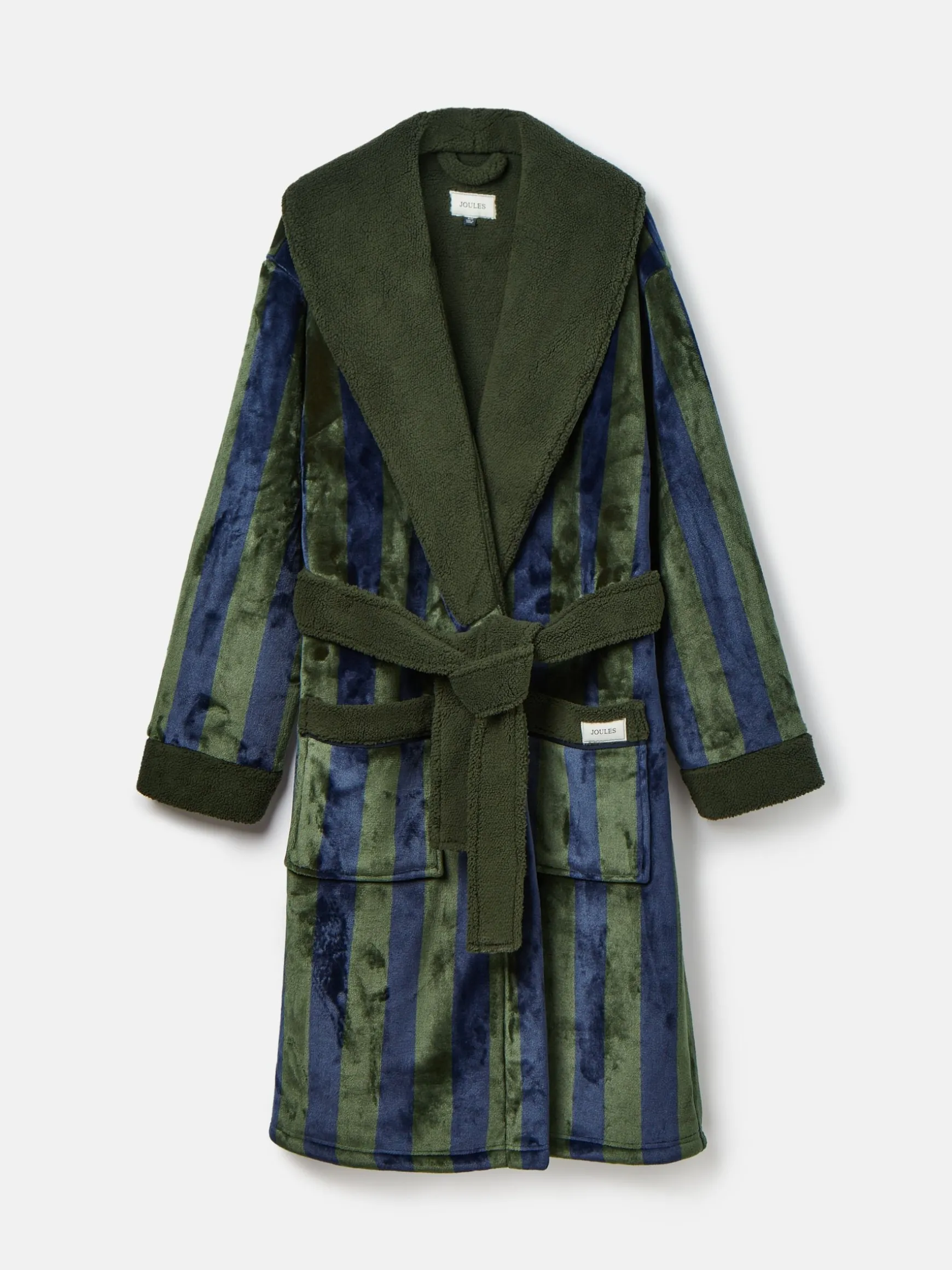 Montague Green & Navy Stripe Fleece Lined Dressing Gown