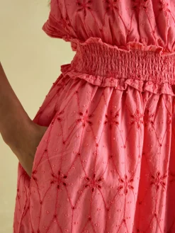 Nadia Coral Pink Broderie Sun Dress