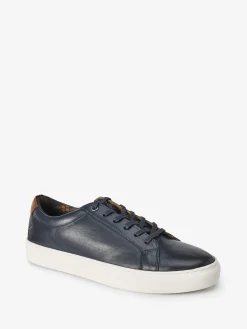 Navy Blue Leather Trainers