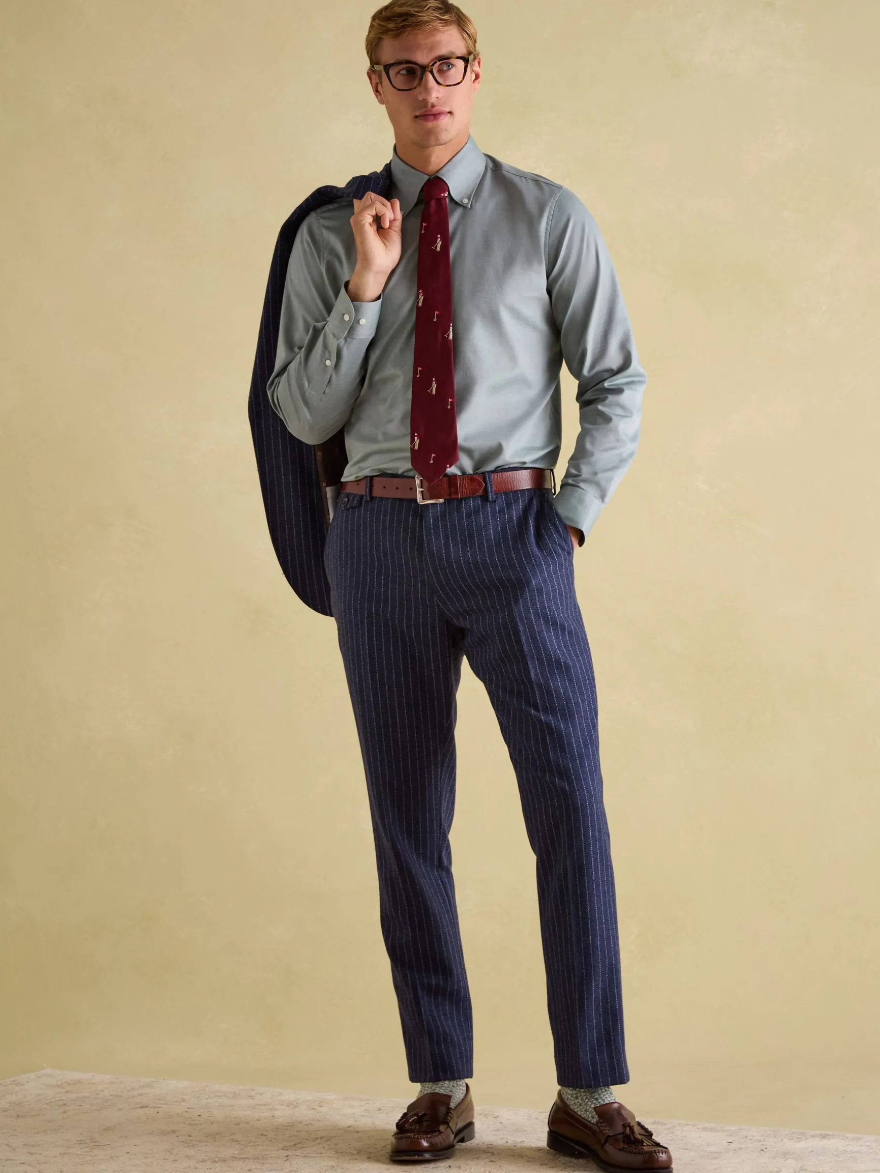 Navy Slim Fit Pinstripe Suit Trousers