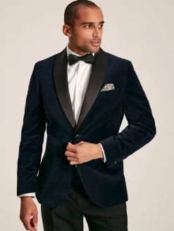 Navy Slim Fit Velvet Blazer