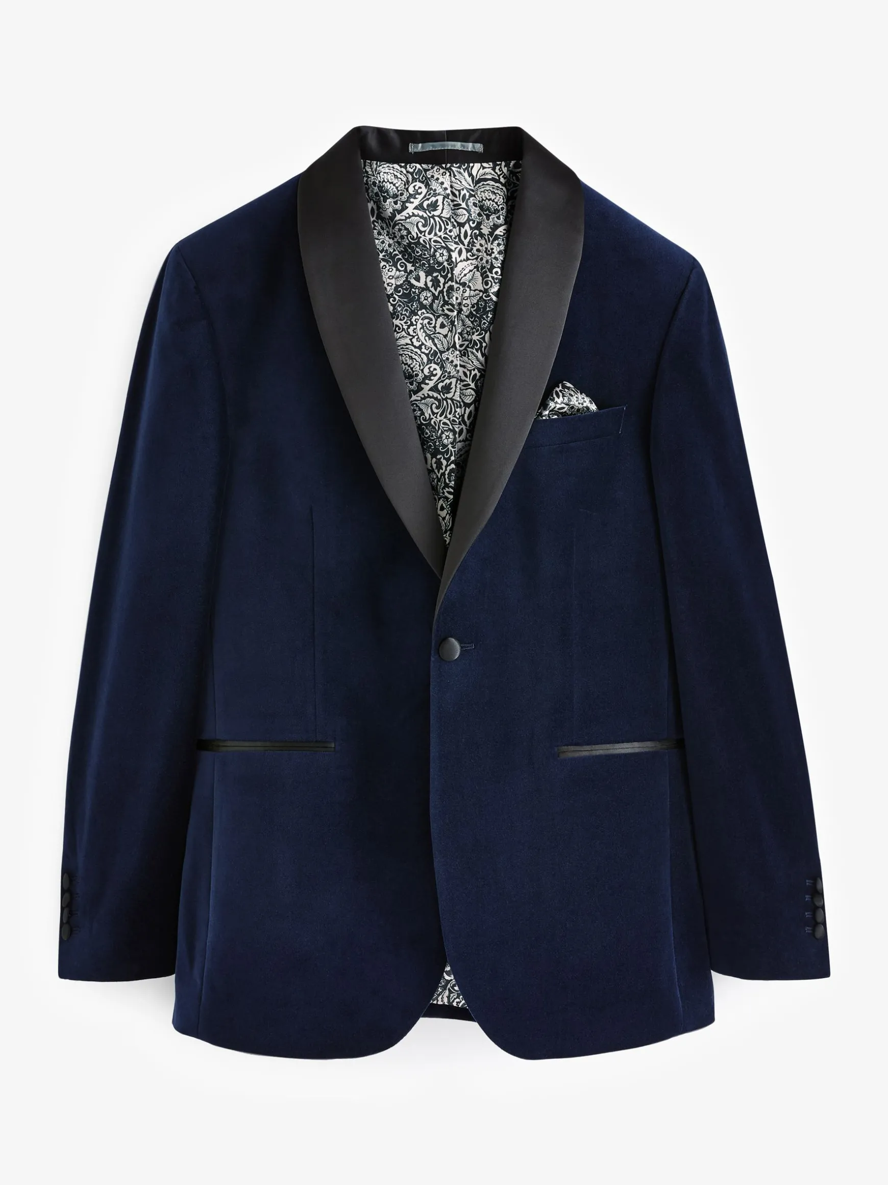 Navy Slim Fit Velvet Blazer