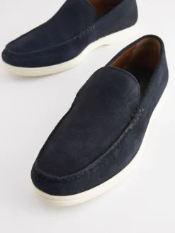 Navy Suede Apron Loafers