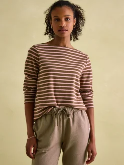New Harbour Chocolate Brown pink Boat Neck Breton Top