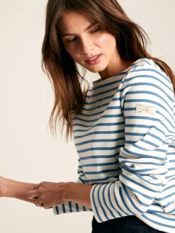 New Harbour Cream & Blue Striped Boat Neck Breton Top
