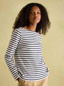 New Harbour Cream & Navy Striped Boat Neck Breton Top