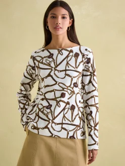 New Harbour Cream Bridle Boat Neck Breton Top