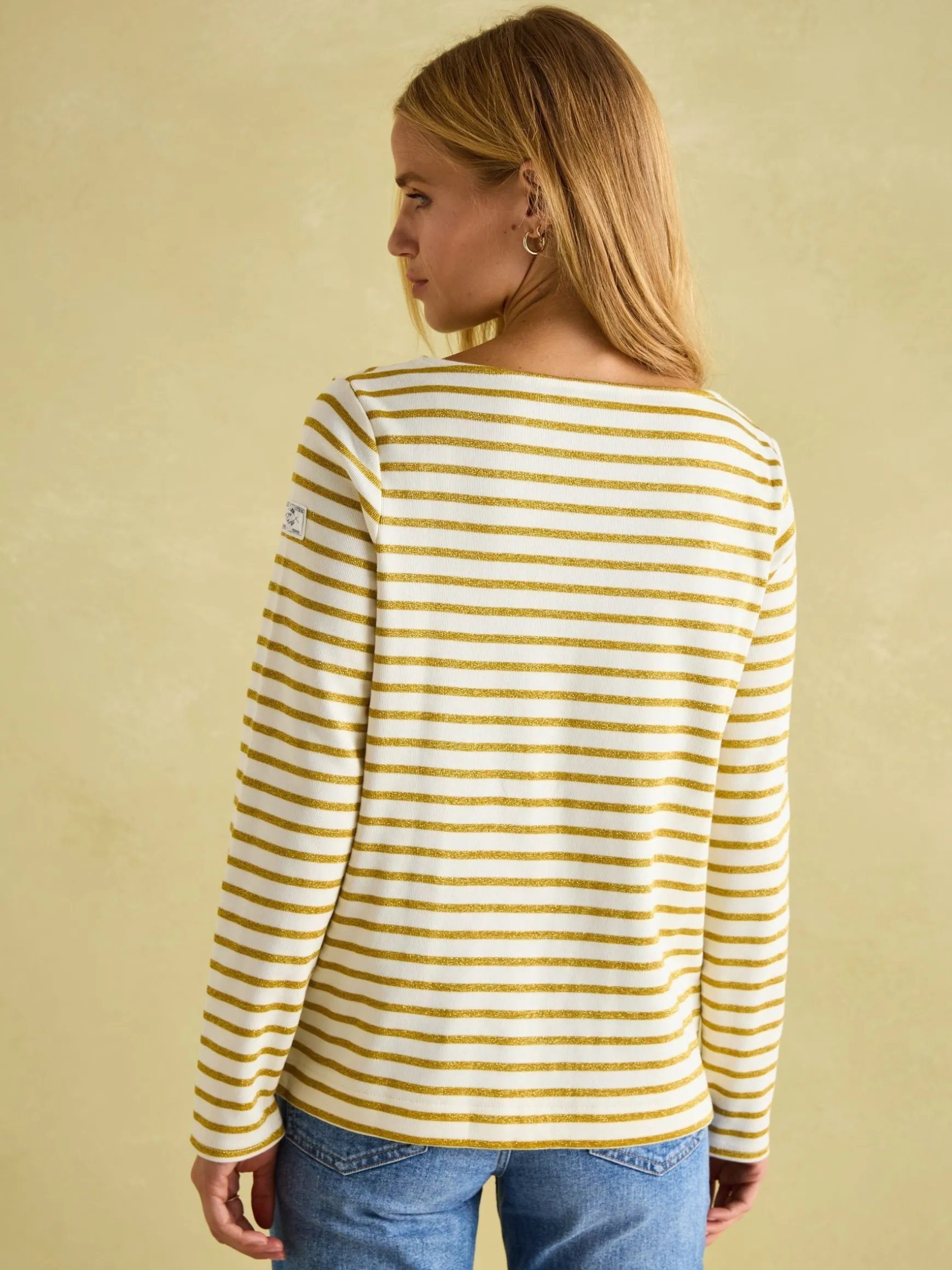 New Harbour Cream Gold Boat Neck Breton Top
