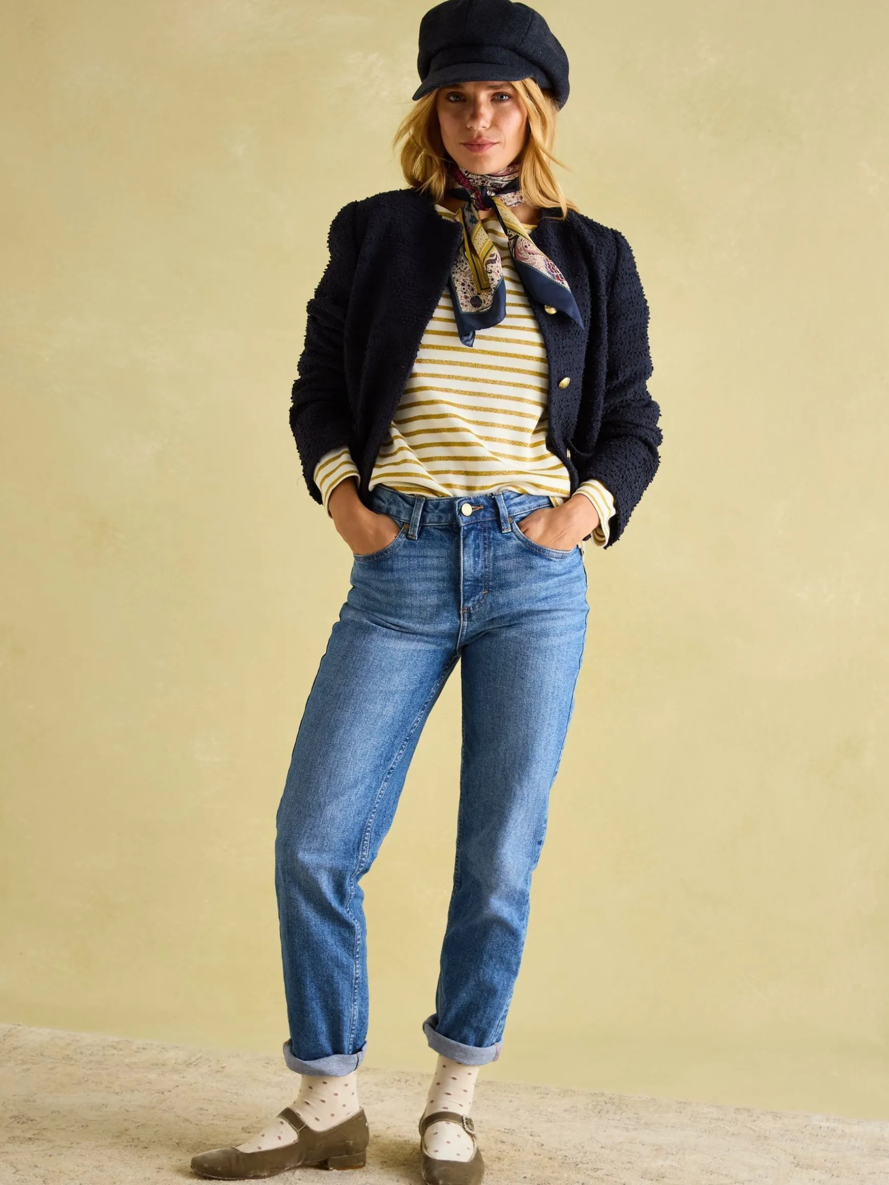 New Harbour Cream Gold Boat Neck Breton Top